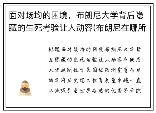 面对场均的困境，布朗尼大学背后隐藏的生死考验让人动容(布朗尼在哪所大学)