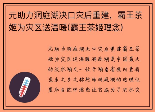 元助力洞庭湖决口灾后重建，霸王茶姬为灾区送温暖(霸王茶姬理念)