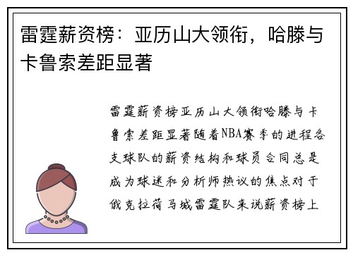 雷霆薪资榜：亚历山大领衔，哈滕与卡鲁索差距显著