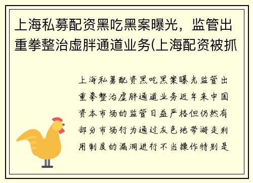 上海私募配资黑吃黑案曝光，监管出重拳整治虚胖通道业务(上海配资被抓)